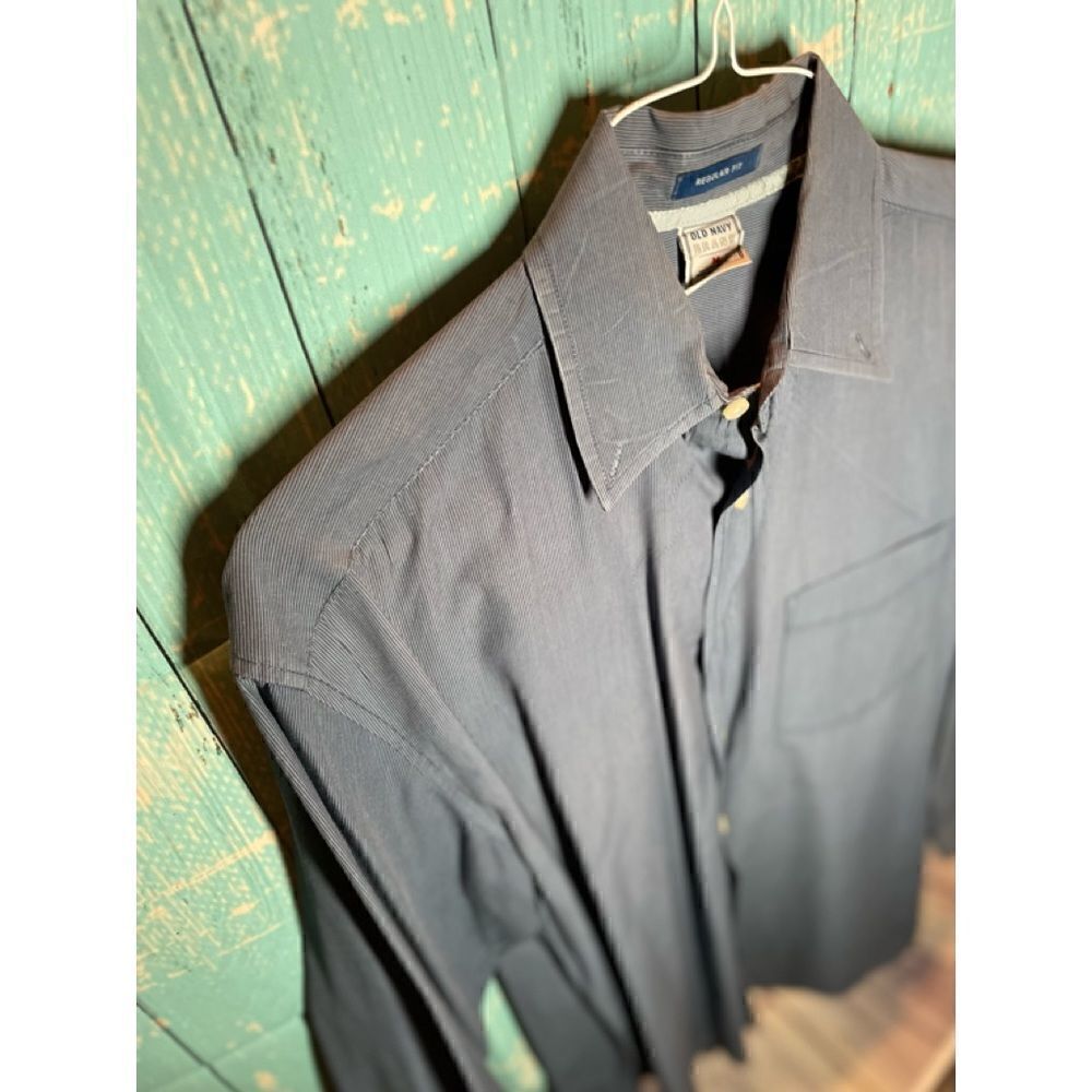 🔥❤️🔥 Old Navy Blue & Black Stripe Shirt Regular Fit Size M Fathers Day G…